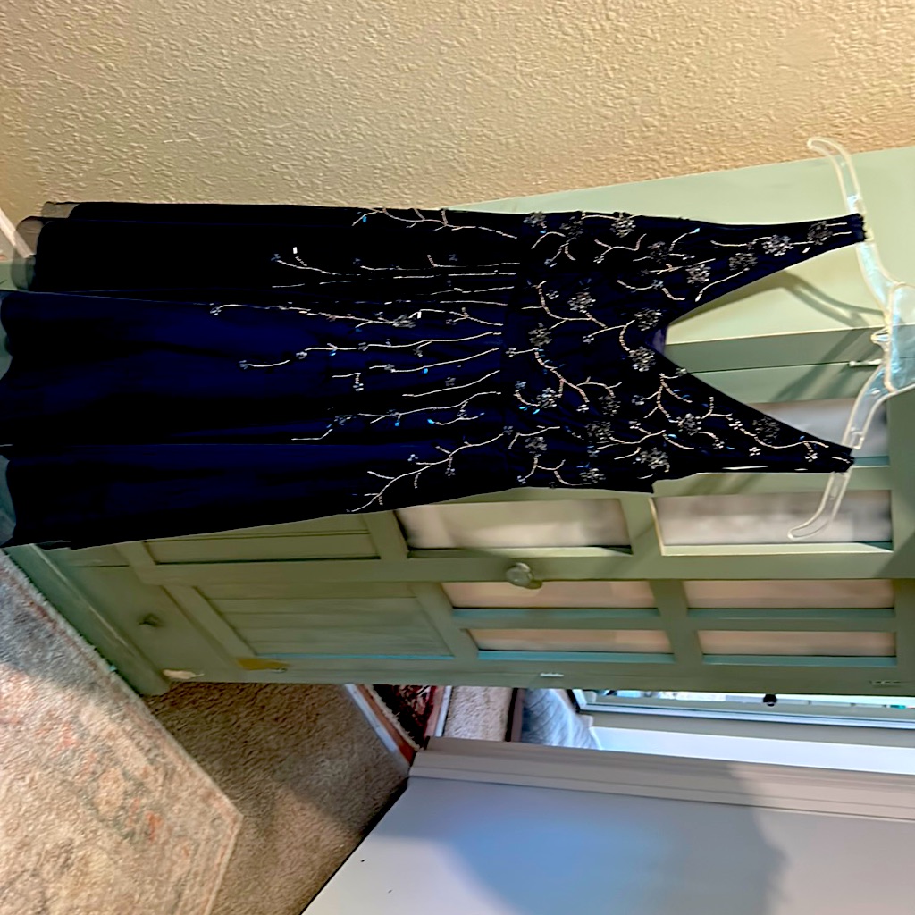 Adriana Papell Fancy Event Beaded Gown In Navy Blue